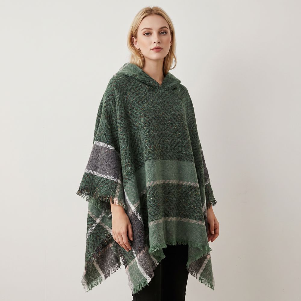 Neck Warmer Hooded Cape Fishbone Pattern Women Shawl Elegant Knitted Scarf Daily
