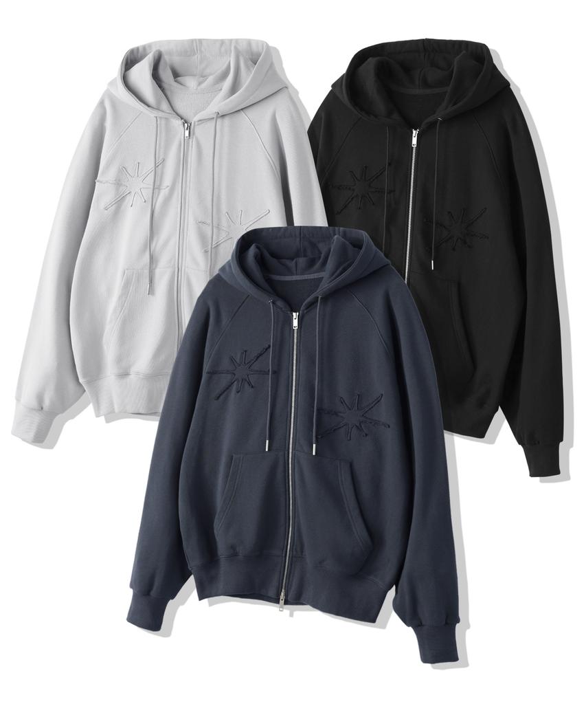 Moderment Applique Washed Oversized Zip-Up Hoodie [Dusty Grey]