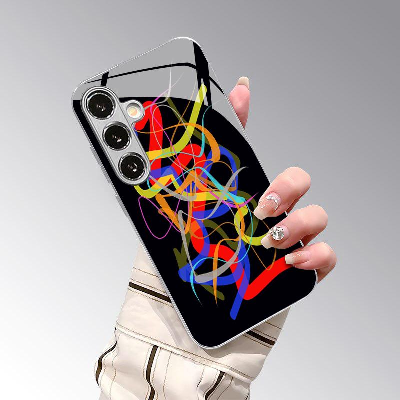 Colorful Doodle Pattern 2D Phone Case for Samsung S26 S25 S24 S23 S22 S21 S20 A56 A36 A16 - Electroplated Glass Protective Cover