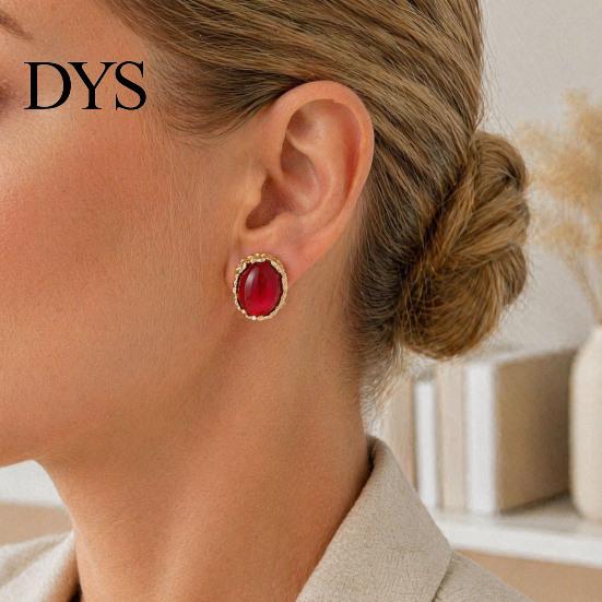 Boho Chic Fashion Earrings 1 Pair Vintage Oval Stud for Women, Retro Statement Commuter Accessories Office Gemstone Earrings, Gold Frame Chunky Stone