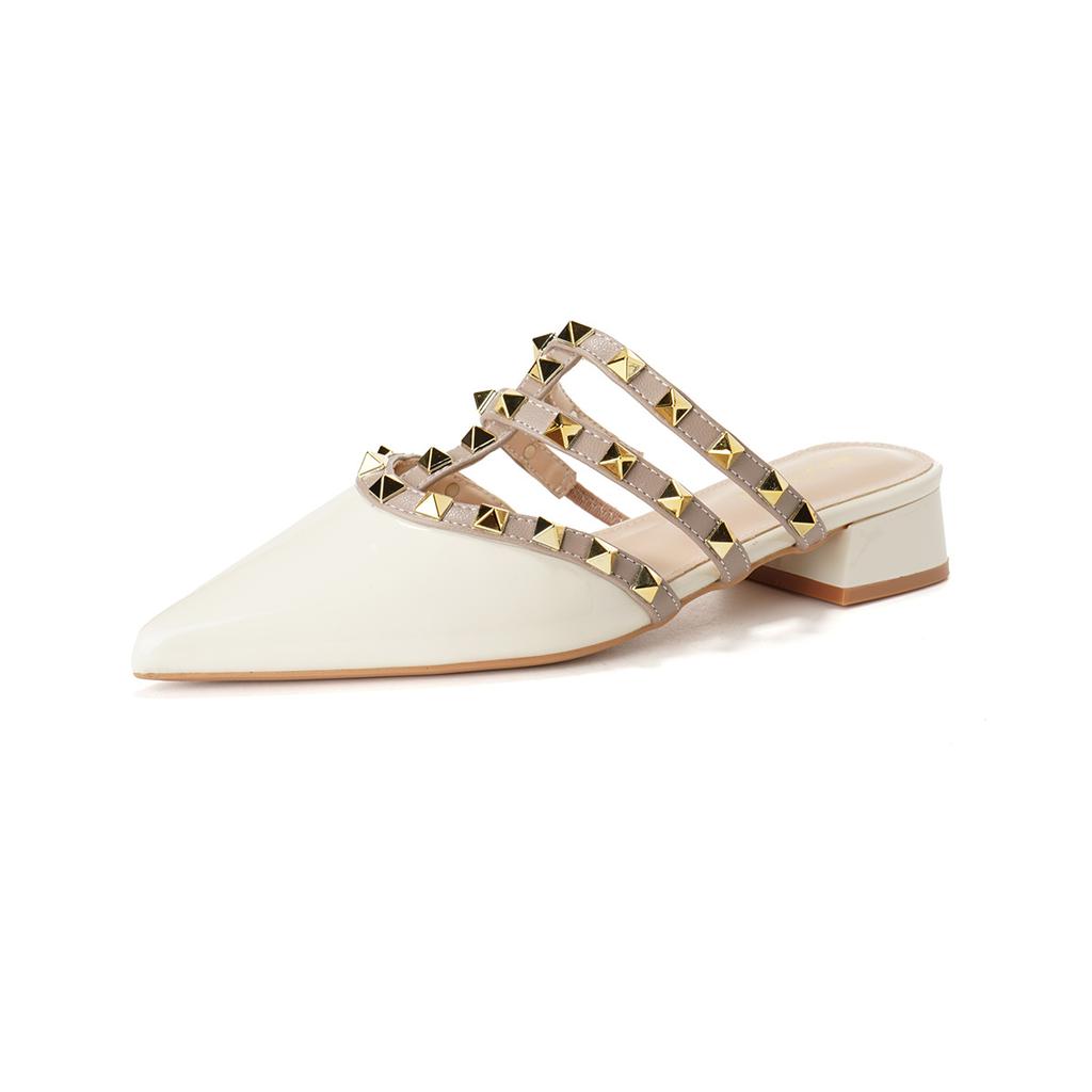 Riveted Thick-heeled Half-slipper Women's Summer French Shoes Pointed Fairy Flip-flops