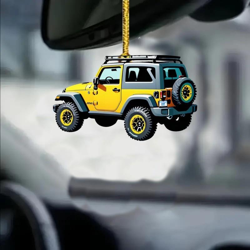 Vehicle Acrylic Mirror Ornament With Offroad Theme Car Interior Decoration Gift