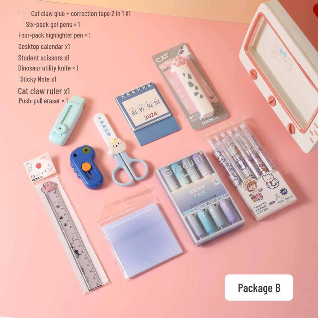 Conjunto de papelaria de alto valor para o ensino fundamental - Caixa de presente multifuncional para a volta às aulas