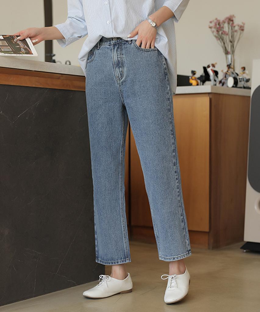 Ppaeppae Back Elastic Straight Tapered Denim Pants
