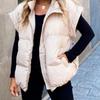 2025 Women's Solid Color Zipper Pocket Cotton Vest with Stand-Up Collar - European & American Style Commuting Outerwear