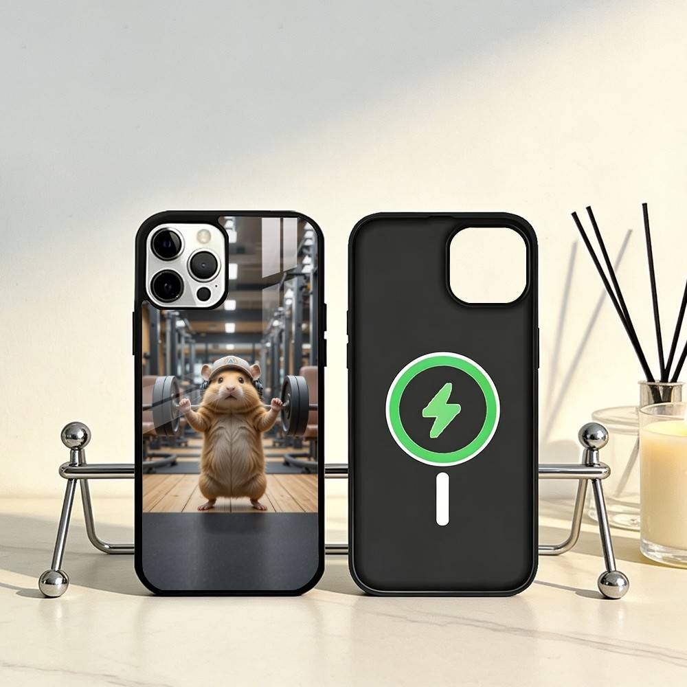 Cute Gym Hamster Phone Case For iPhone17,16,15,14,13,12,11 Plus,Pro Max Magnetic For Magsafe Wireless Charging