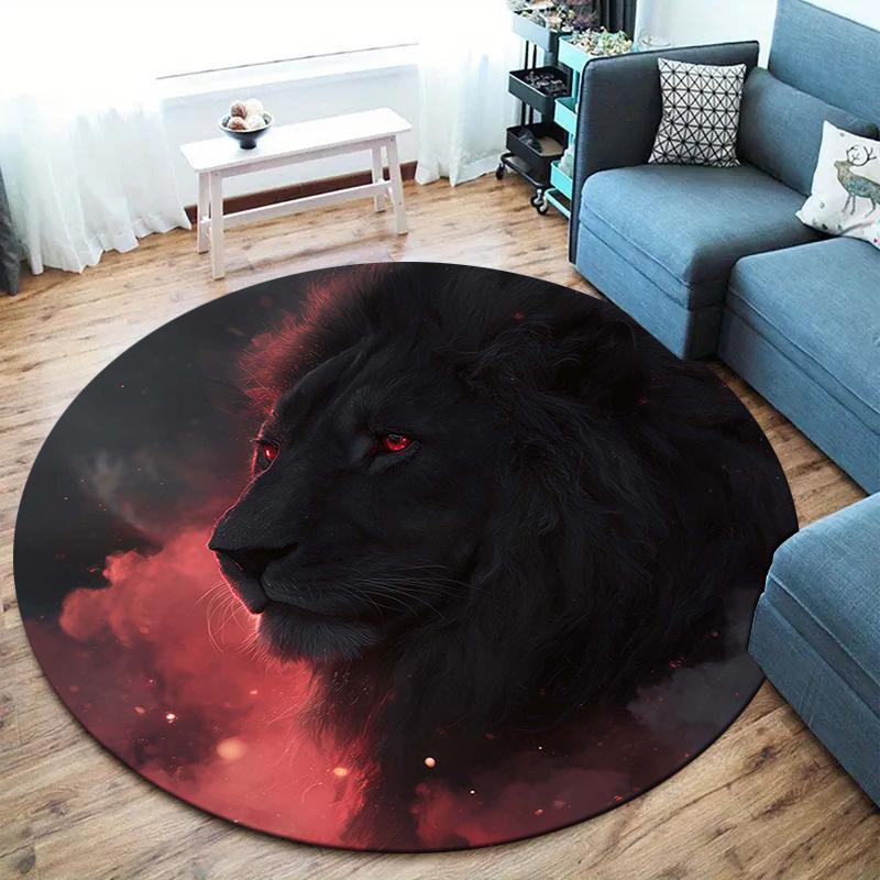 

lion Round Area Rug,Carpet Rug for Living Room Bedroom Sofa Playroom Decor,Non-slip Floor Mat 80cmx80cm