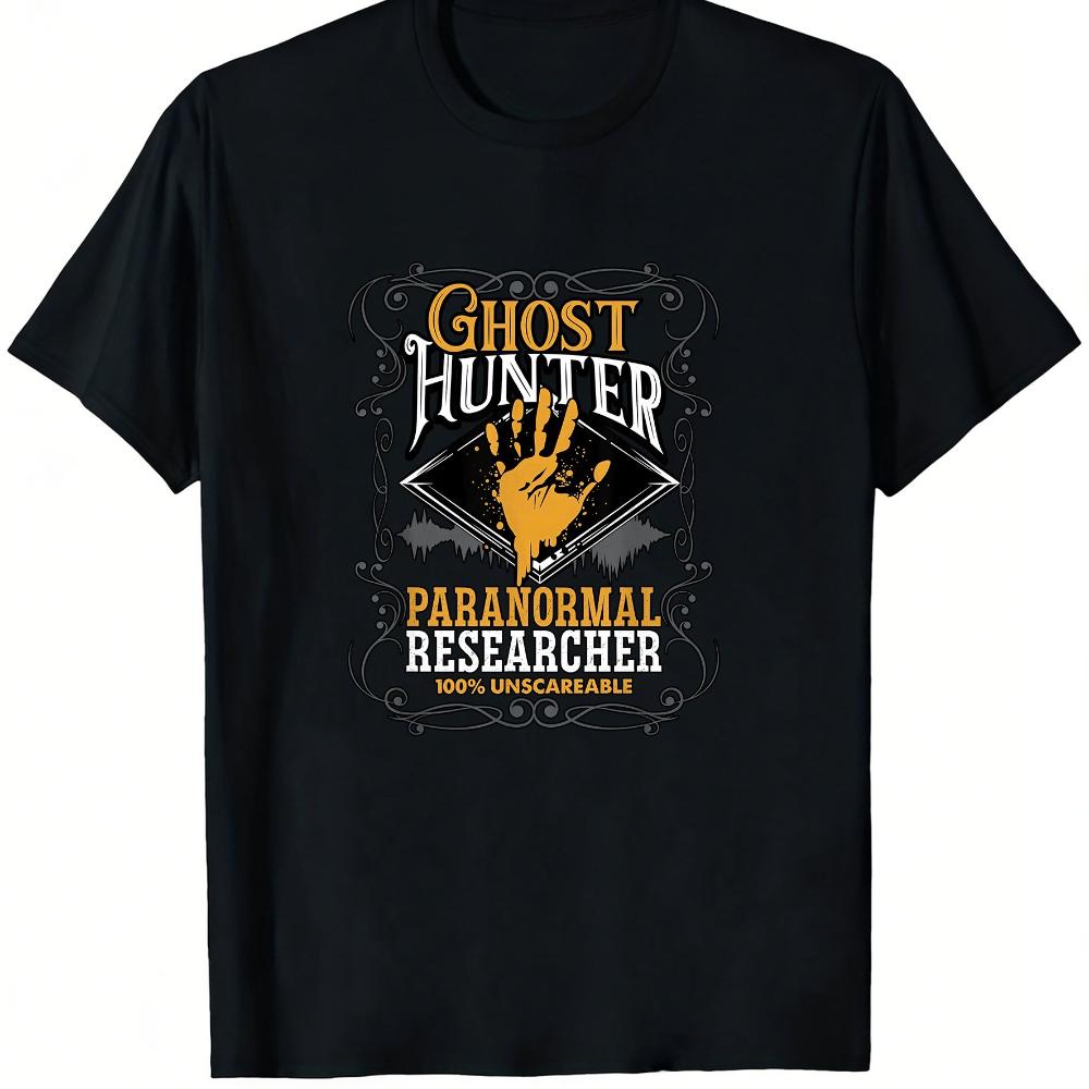 Paranormal Researcher Investigator T-Shirt Gothic Lettering Handprint Graphic Unscreatable Desi