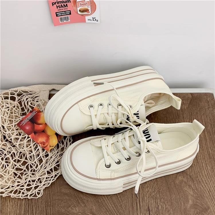 2025 Autumn and Autumn White Shoes Versatile Student Board Shoes Increase Women's Platform Casual Canvas Shoes Women's Tide Fashion Casual