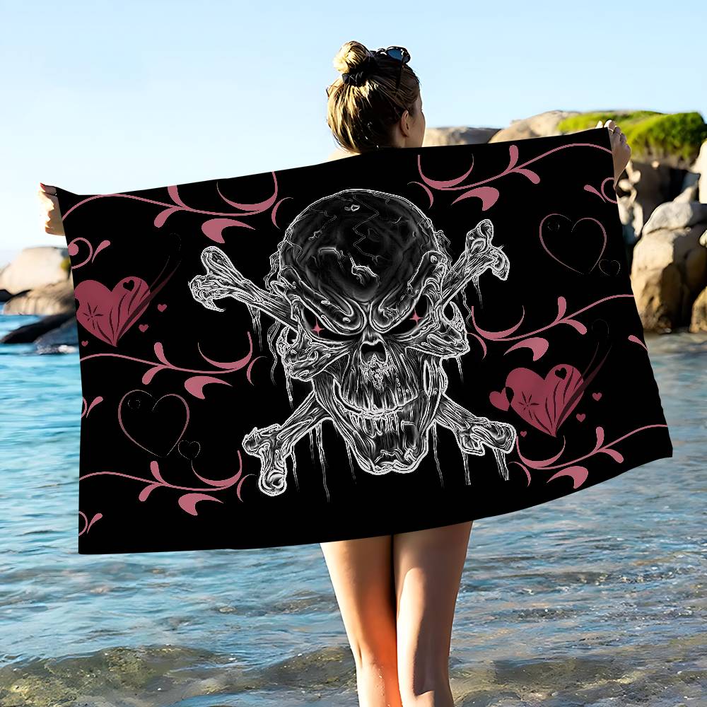 Horror Schädel Gothic Badetuch Mikrofaser Weich Wasserabsorbierend Atmungsaktiv Für Mädchen Kinder Dekorative Cartoon Strandtuch