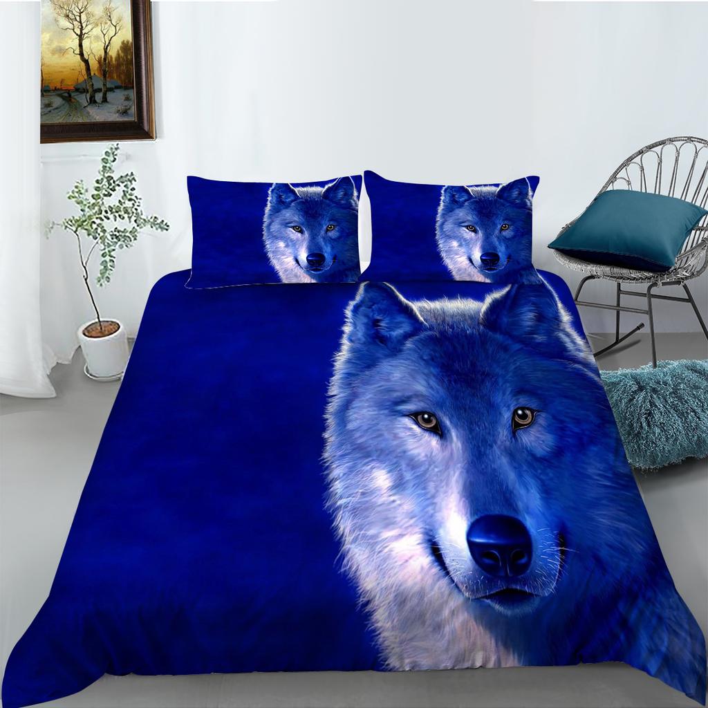 3D Wolf Theme Bedding Set Wolf Pillow Cover Quilt Cover Bedding Set Down Duvet Cover Full Size Single/Double Bed Home Decoration