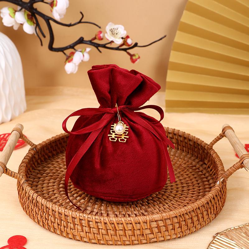 European Style Velvet Round Candy Bag - Creative Wedding & Festival Favor with Drawstring