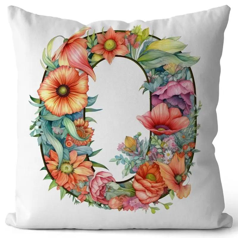 English Letter Flower Print Sofa Cushion Cover Suitable For Home Living Room Decoration Hotel Hospital Dormitory Pillow