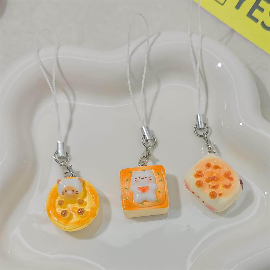 Z85 1/3pcs Set Japanese Style Cute Cat Bread Phone Charms Kitten Toast Keychains Kawaii Lanyard Pendant for Bags Perfect Gift