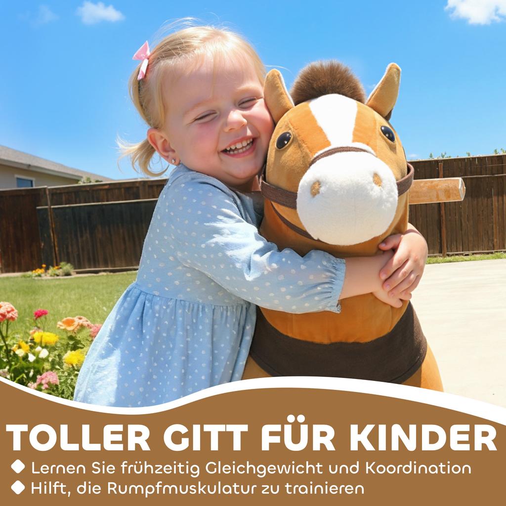 Ride On Horse, Plush Walking Horse Toy with Wheels and Saddle for Ages 3-5 Years Old, Brown