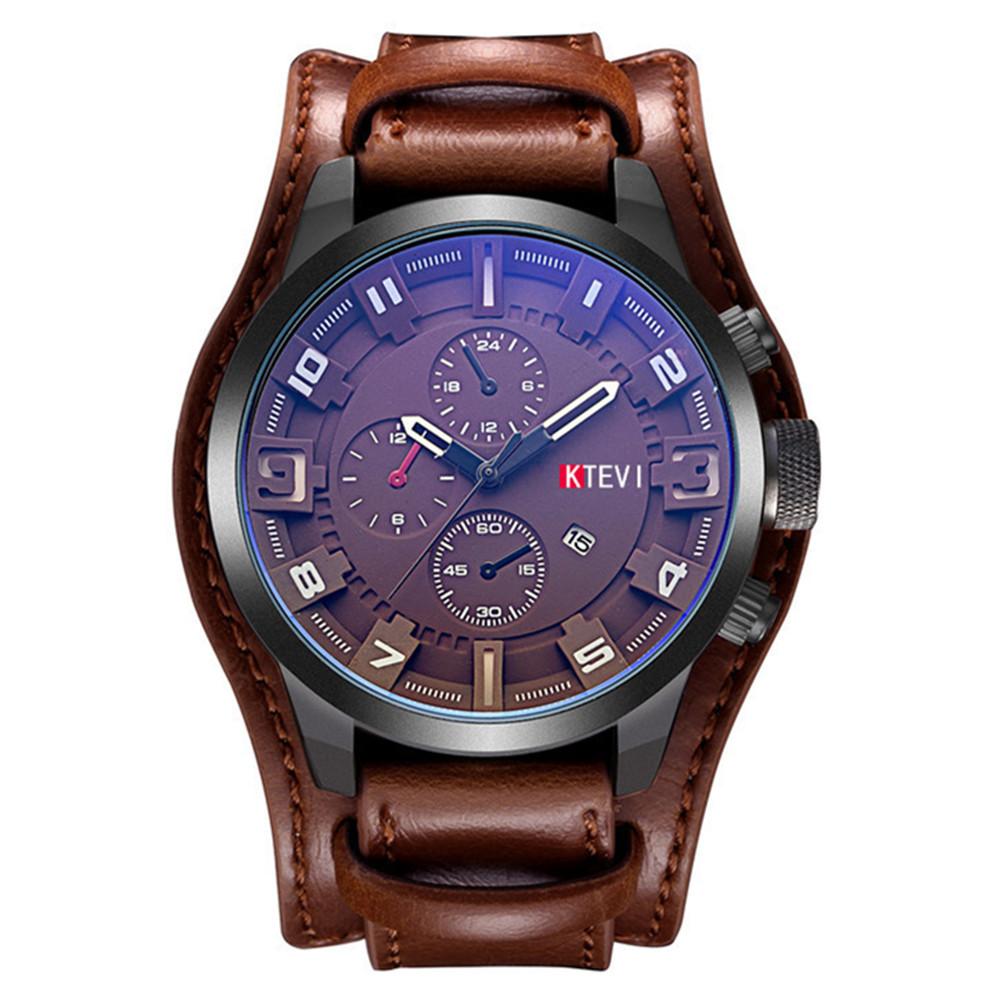 Vintage Men Watch Leather Strap Sports Quartz Men's Watches Fashion Big Dial Date Business Electronic Wrist Watch Clock for Men