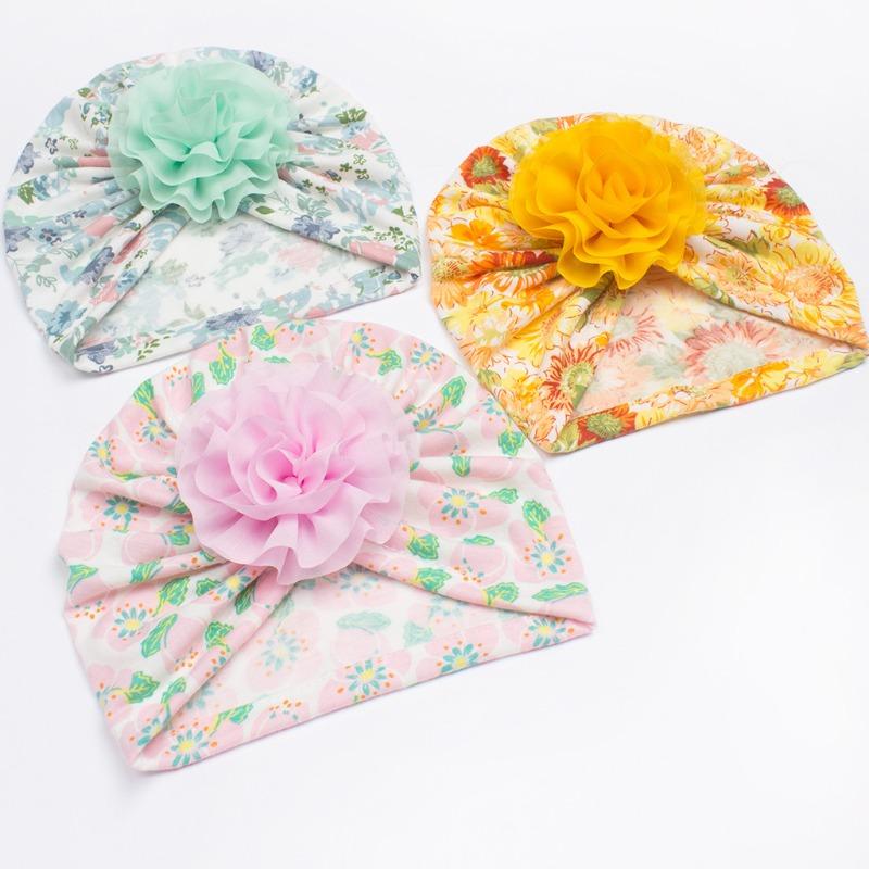 New Children's Flower Creative Printing Hat, Summer Thin Cute Soft Baby Hat, Baby Headscarf