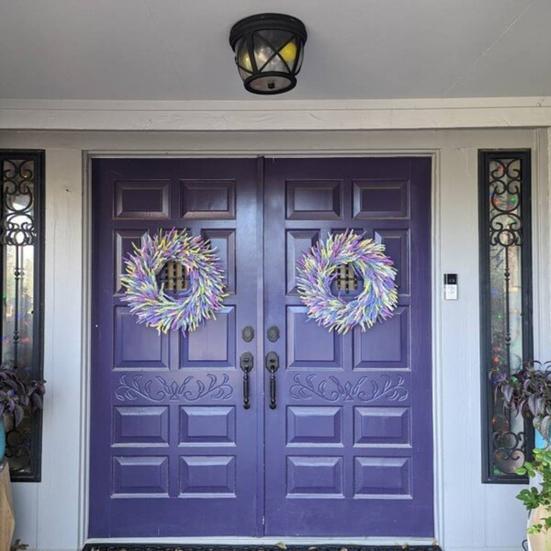 Large Artificial Lavender Wreath 50cm Diameter Faux Farmhouse Floral Garland for Door Wall Wedding Party Decor Summer Home Office Decoration