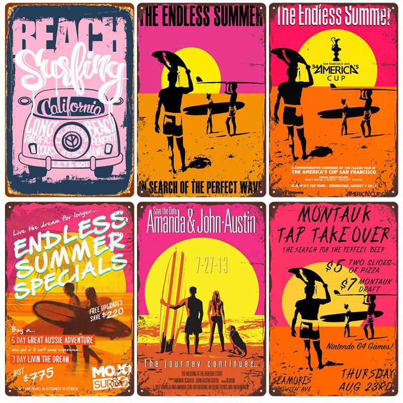 Summer Beach Sunset Metal Tin Sign Plaques Scenery Iron Painting Cafe Bar  Home Decor Seaside House Wall Tin Plate Poster