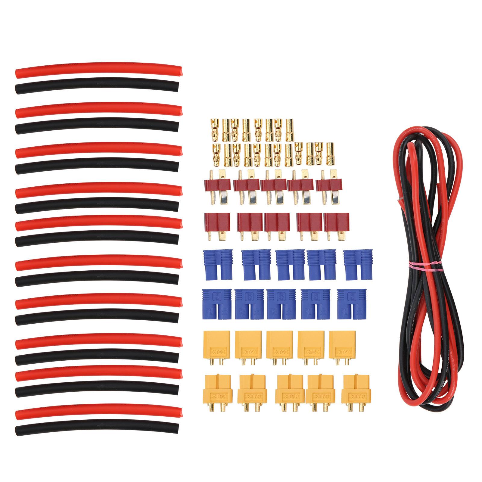 

RC T Plug Male / Female Connector Heat Shrink Tubes 14AWG Silicone Wire for RC FPV Lithium Battery Repairing