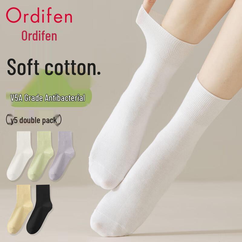 Audifen Women s 5-Pack 100% Cotton Antibacterial Mid-Calf Socks One Size