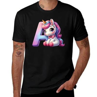 Licorne kawaii alphabet monogramme lettre A T-shirt t-shirts avec imprimés t-shirt homme t-shirts homme pour hommes T-shirt décontracté