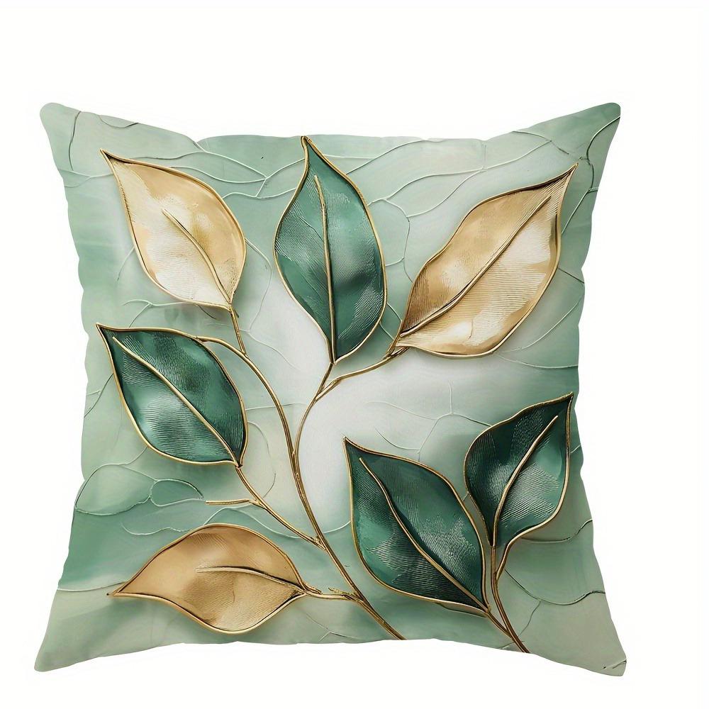 Elegant Green and Gold Leaf PillowcasesLiving Room Sofa Cushion Cover, Soft and Comfortable, Bedroom Room Decoration