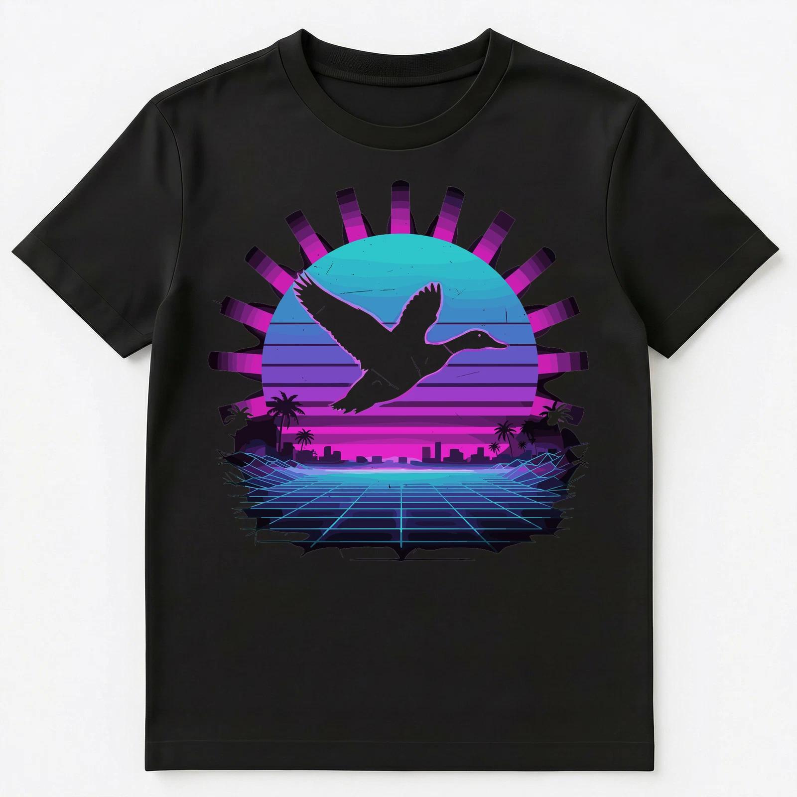 Duck Lover Flying Synthwave Cityscape Retrowave Unisex T-Shirt S