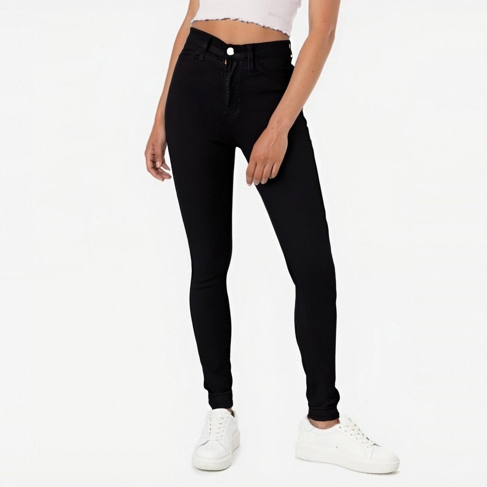 

Women s Stylish Solid Color Casual Pocket High-waisted Slim Pencil Denim Pants L чорний