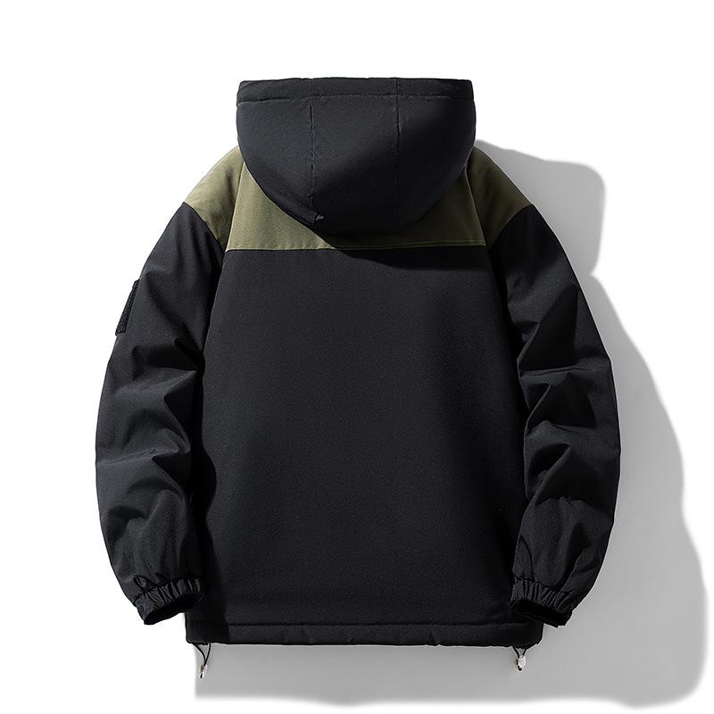 Outdoor Jacket Autumn and Winter Men's Fashion Versatile Tooling Trench Coat Outdoor Windproof Velvet Travel Camping