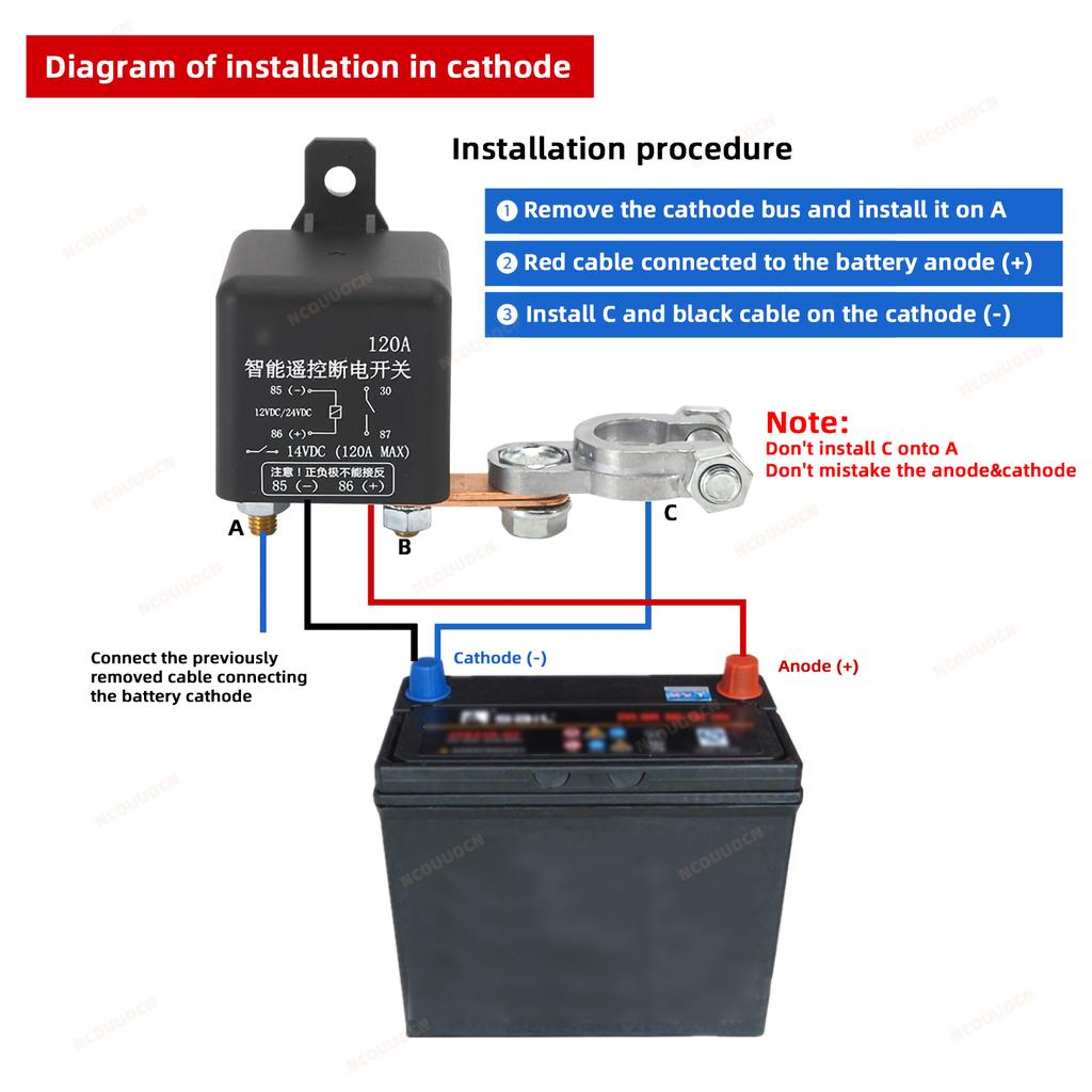 Universal Battery Switch Relay 12V 24V 120A 200A 250A Wireless Remote Control Disconnect Cut Off Isolator Master Switches