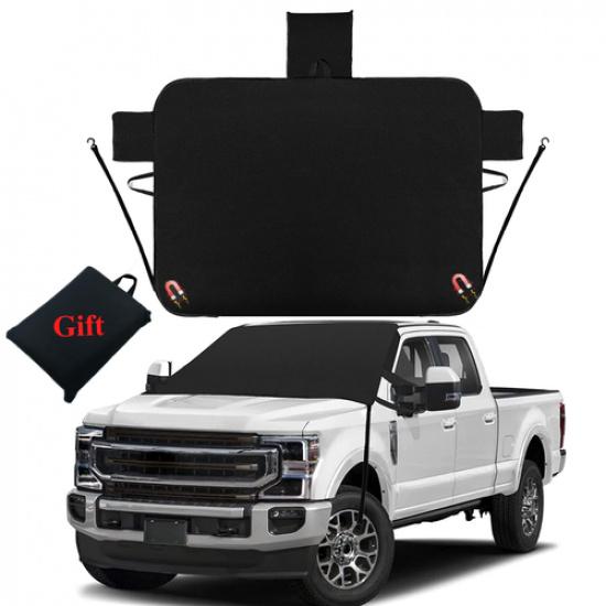 For Chevy Silverado Cab Magnetic Windshield Snow Cover Anti Frost Ice Sun Shade | Black | Polyester | Clips | Universal Fitment