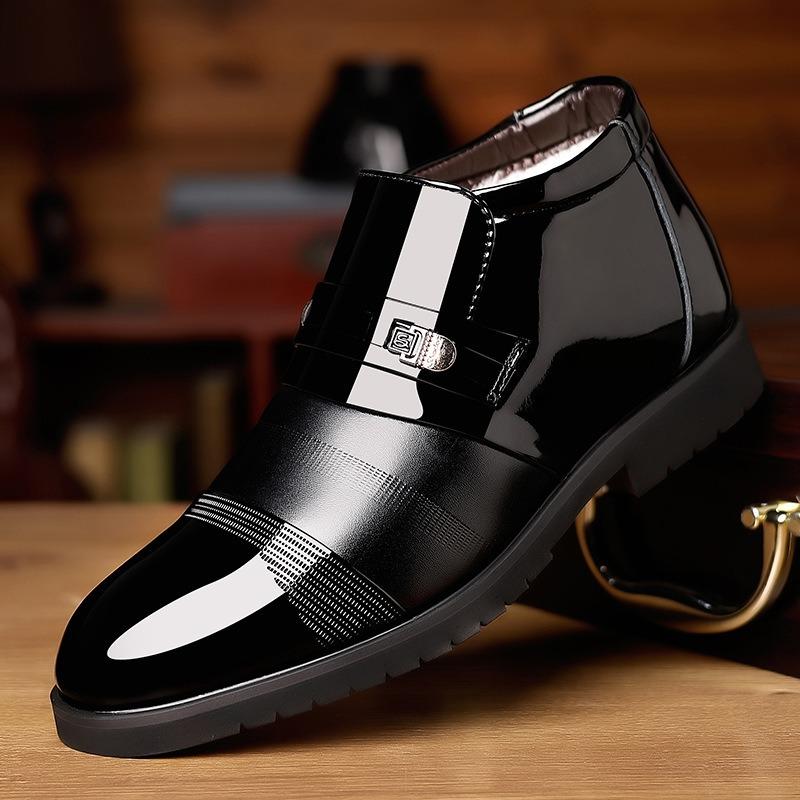 Men's lazy pedal fashionable versatile high-top leather shoes cotton shoes winter velvet warm thickened business male father