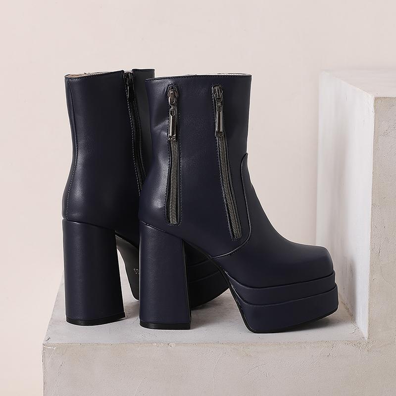 Women's High-heeled Short Boots Autumn and Winter New European and American Style Waterproof Table Thick-heeled Large-size Short Boots