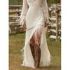 Elegantes Vintage Boho Quastenkleid für Damen Weiß Spitze V-Ausschnitt Fransenärmel Herbst Partykleid Hochzeitsgast Maxikleider