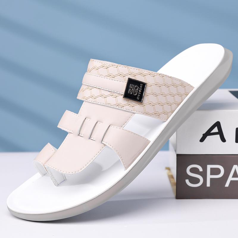 Men Black Leather Slippers Handmade Simple Flats Summer White Outdoor Roman Sandals Brown Open Toe Beach Shoes Plus Size