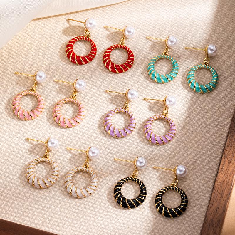 Colorful Stainless Steel Pearl Hollow Stud Earrings for Women - High-Grade Titanium Steel.