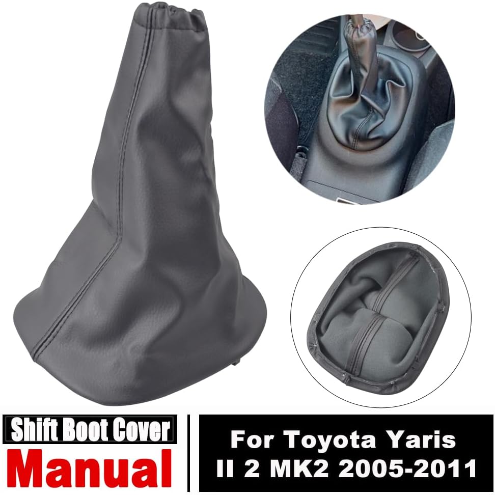 Gear Shift Knob Gaiter Boot Leather Cover Manual Gear Shift Knob Shifter Black Leather Gaiter Replacement for Yaris II 2 MK2 2005 2006 2007 2008 2009