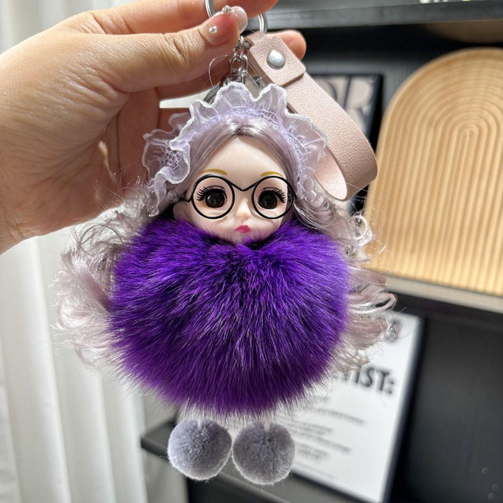 Hairball Pompom Sleeping Baby Keychain Kawaii Fluffy Toys INS Plush Dolls Pendant Children