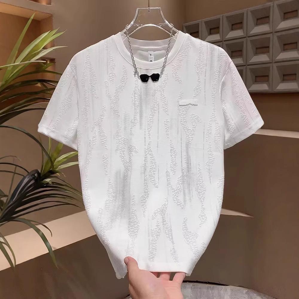 Temperament Trendy Brand Light Luxury Short-Sleeved T-Shirt Men'S Trend Casual Round Neck Half-Sleeved Blue T-Shirt