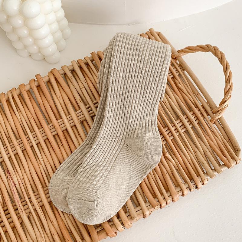 

2025 Весна та Осінь Однотонні Смугасті Дитячі Колготки для Дівчаток - Корейський Стиль M/100-110CM кавовий