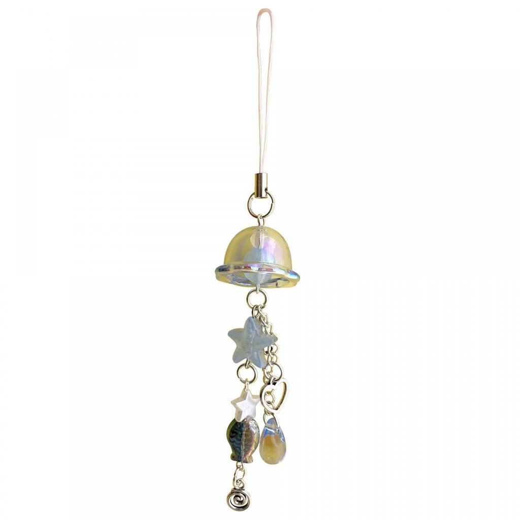 Y2K Purple Pink Jellyfish Key Chain Wind Chimes Star Heart Beaded Keyring for Phone Camera Earphone Case Charm Pendant Keycord