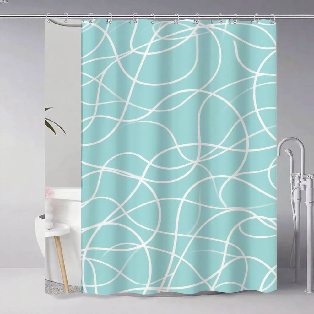 Soft Curvy Line Geometric Minimalist Patterns Shower Curtain, Bathroom Decorative Shower Curtain, Waterproof Curtain With Hooks