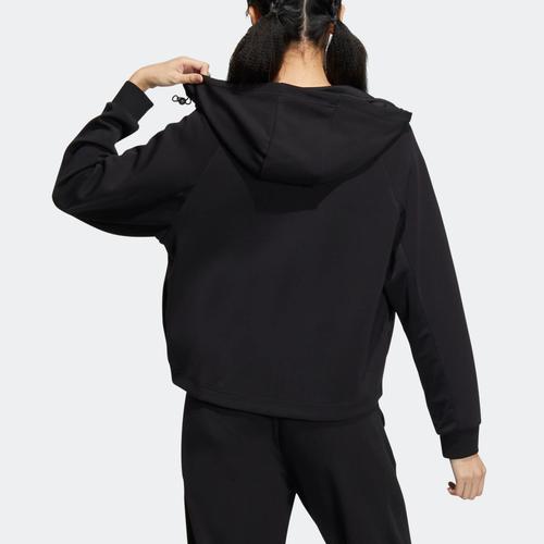 adidas Foc Kn Jkt Long-Sleeve Hoodie Jacket with Logo Print for Women, Black
