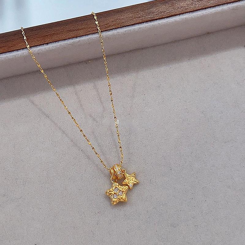 Ancient gold crafts Dreamy design double hammer small star necklace fashion brushed light luxury charm collar chain  gift