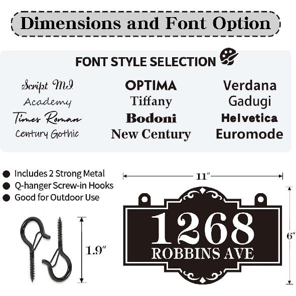 Hanging Address Sign Plaque - Personalized House Number Sign Plaque,House Address Numbers for Outside Mailbox,Lamp Post,Light Post,Metal Reflective