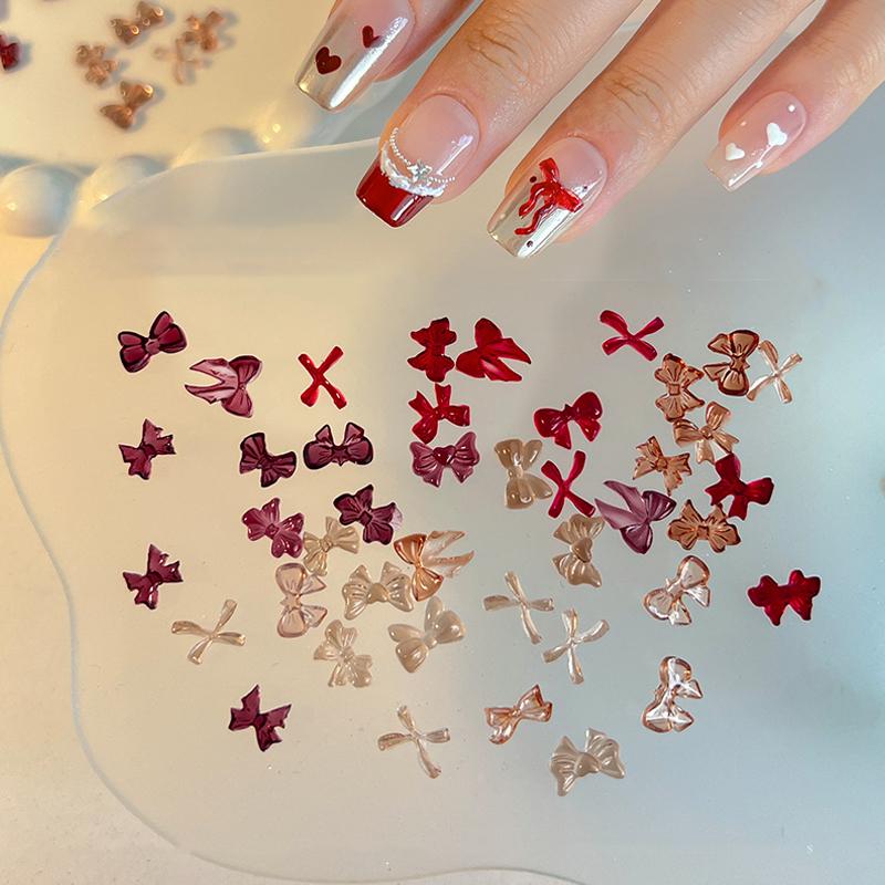 50 Pcs Mix Colorful Cute Bow Ribbon Resin Nail Art Decorations 3D Butterfly Nail Charm Jewelry Diy Accessories Manicure
