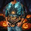 Men's Casual Raglan Three-Quarter Sleeve Shirt Halloween Print