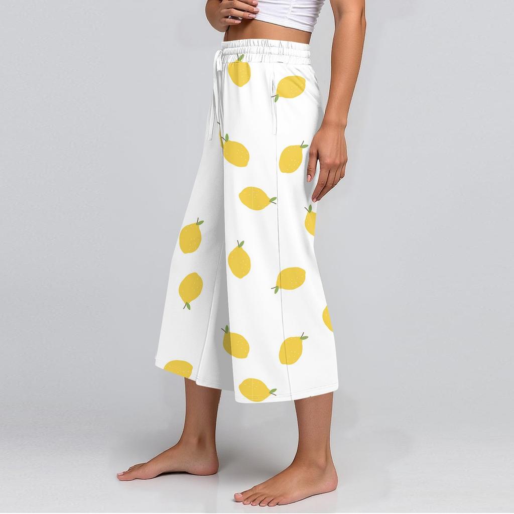 Damen Sommer Hohe Taille Bedruckte Freizeit-Sportbekleidung Lässige Cropped-Hose Weite Hose