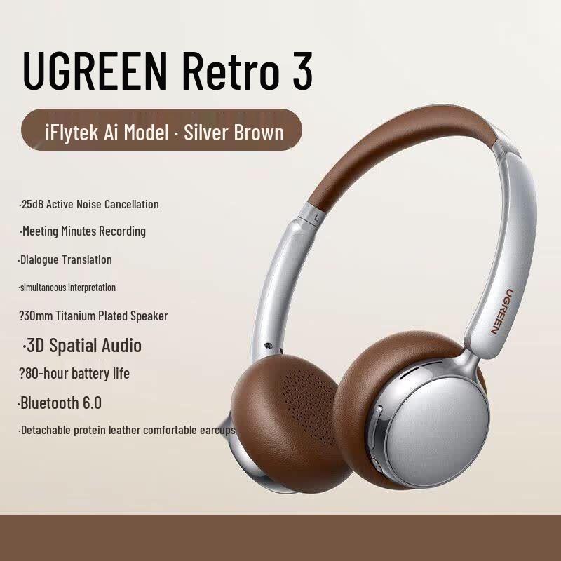 UGREEN Retro3 Retro Bluetooth ANC Spatial Audio Over-Ear Headphones